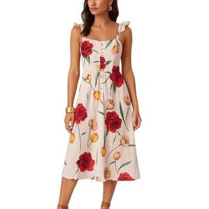 Handmade Womens Floral Dress Ruffle Sleeve Fit & Flare Romantic Sz S Cottagecore